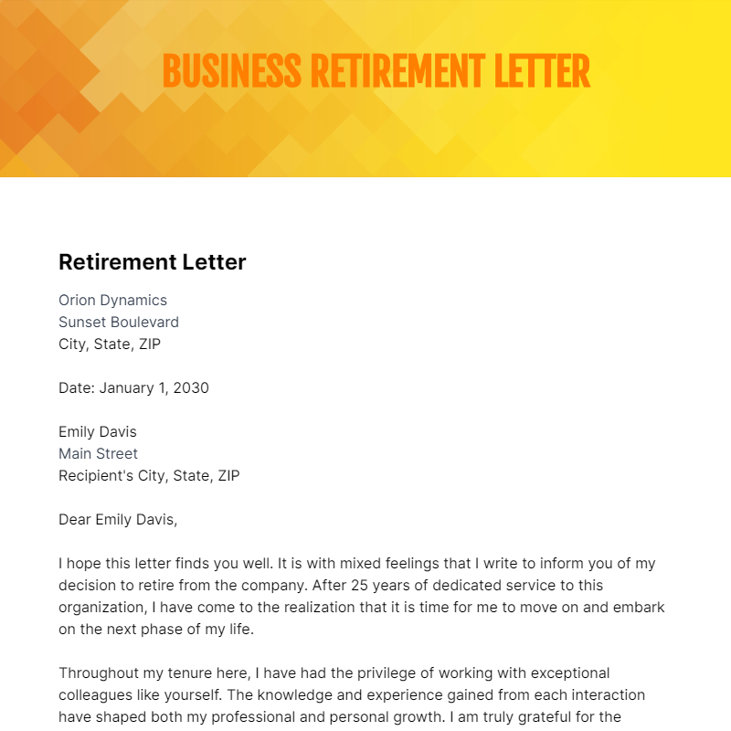 Free Business Retirement Letter