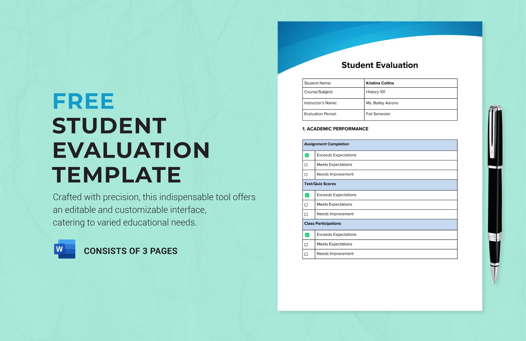 Free Student Evaluation Template