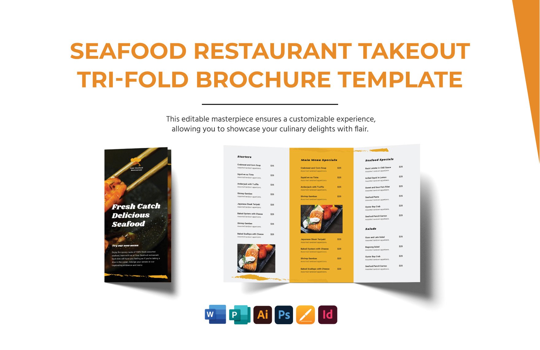 Seafood Restaurant Takeout Tri-Fold Brochure Template