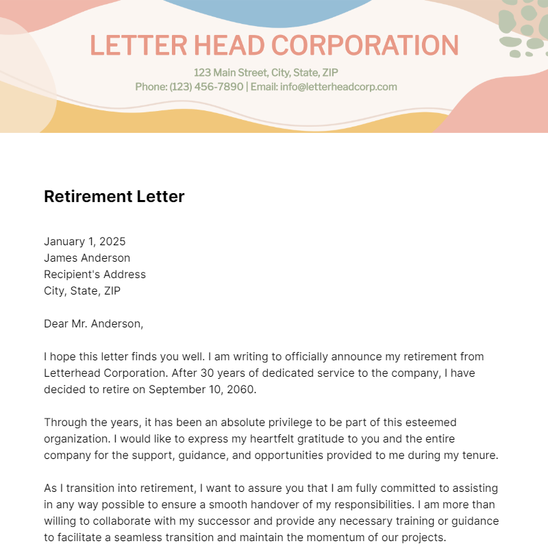 Retirement Notice Letter Template