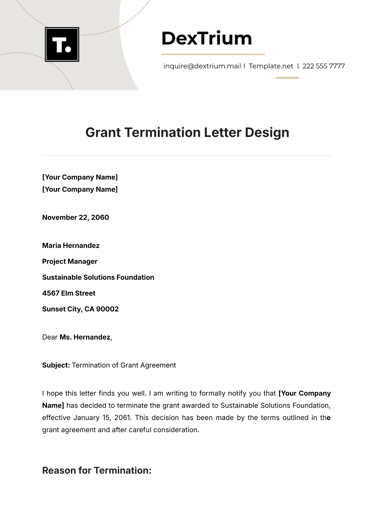 Grant Termination Letter Design Template - Edit Online & Download