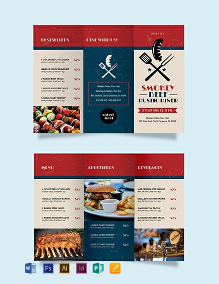 Steakhouse BBQ Restaurant Take-out Trifold Brochure Template