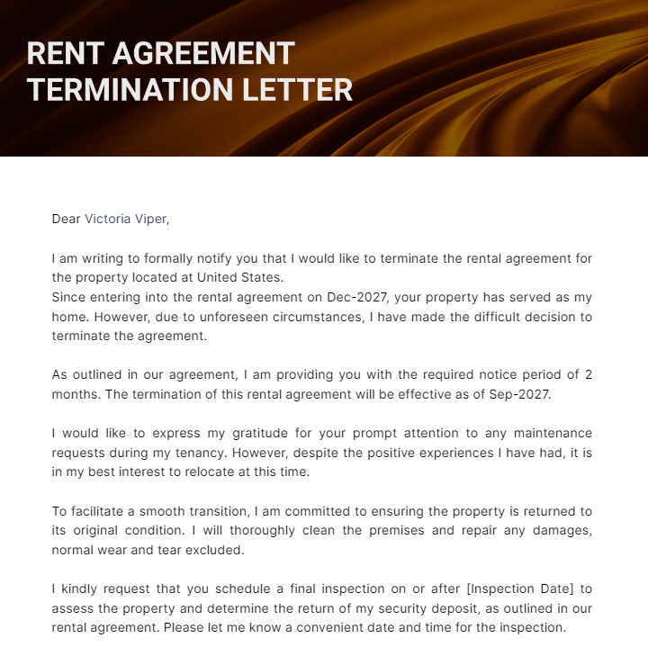 Rent Agreement Termination Letter Template
