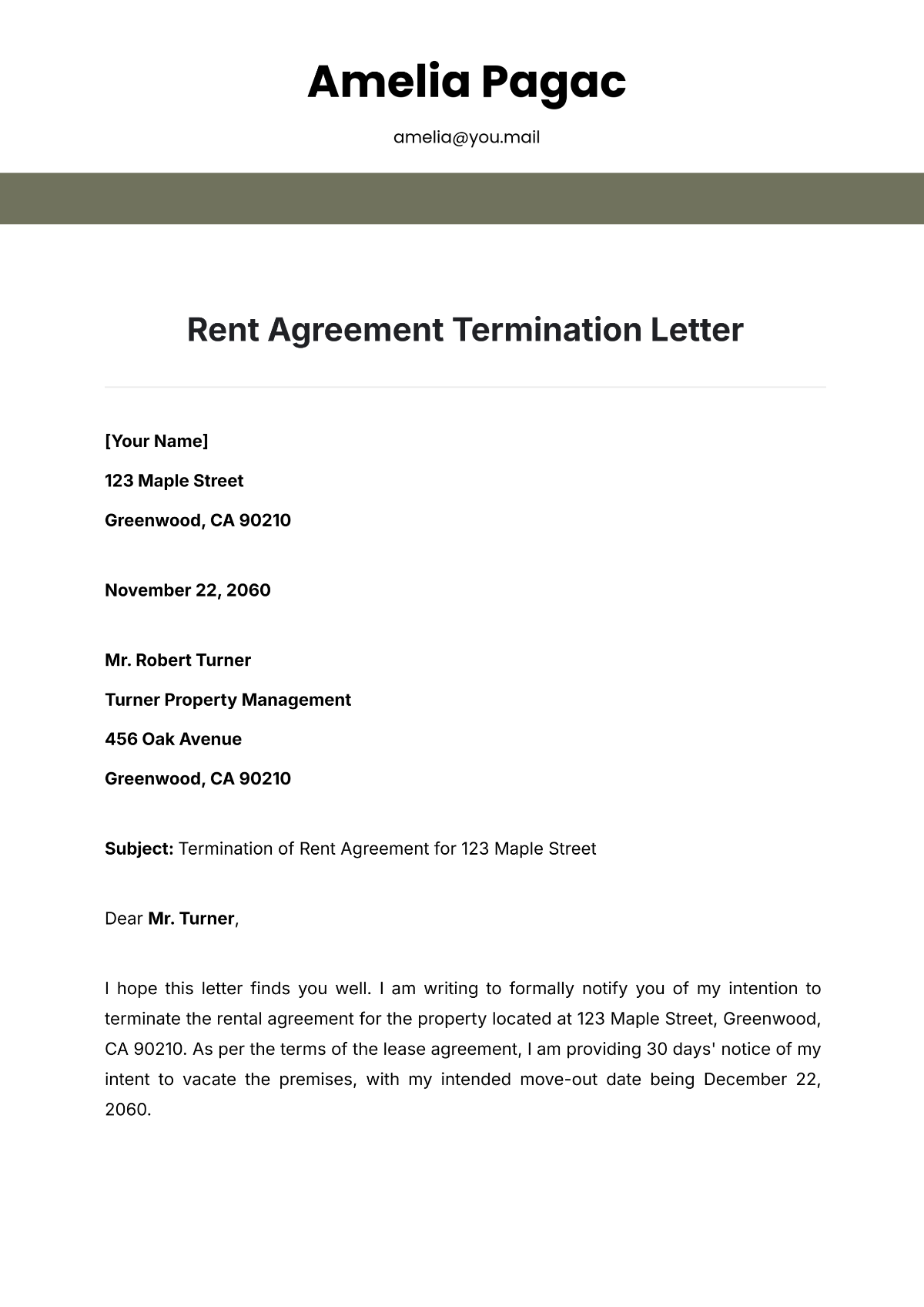 Rent Agreement Termination Letter Template - Edit Online & Download