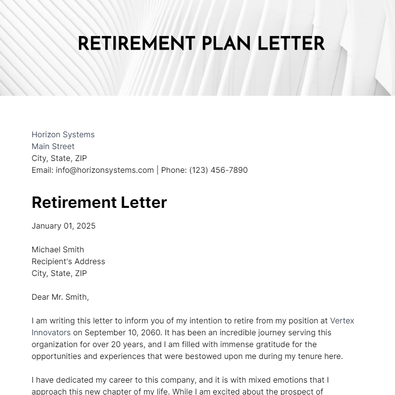 Free Retirement Plan Letter