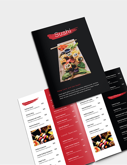 Sushi Restaurant Take-out Bifold Brochure Template - Illustrator ...