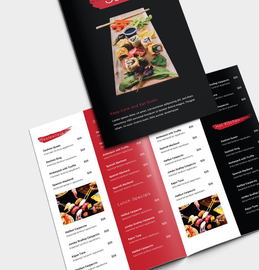Sushi Restaurant Take-out Bifold Brochure Template