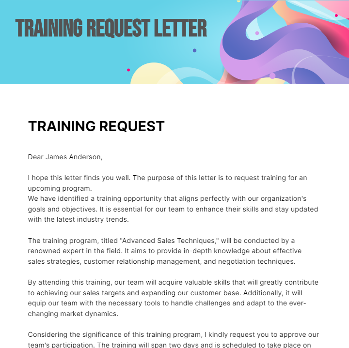 Training Request Letter Template