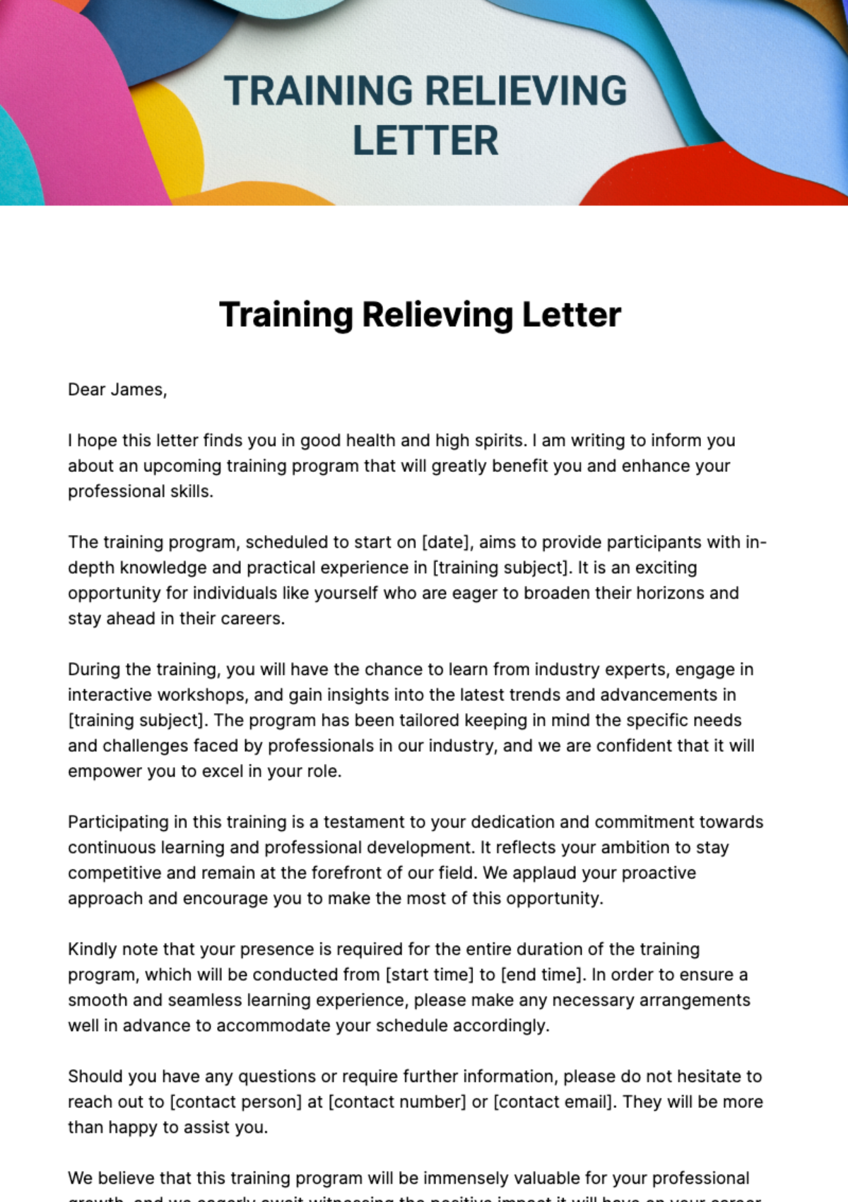 Training Relieving Letter Template