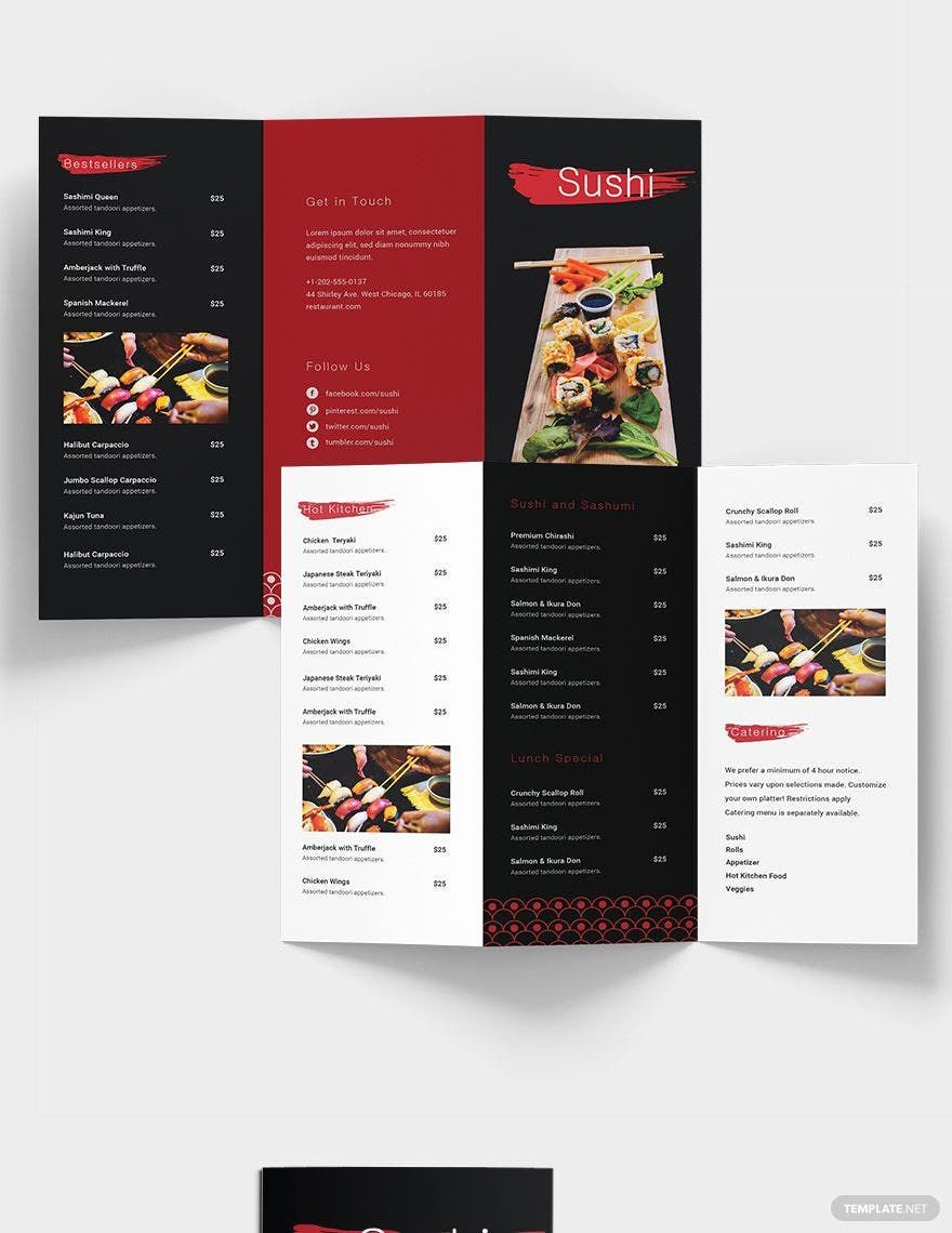 Sushi Restaurant Take-out Trifold Brochure Template