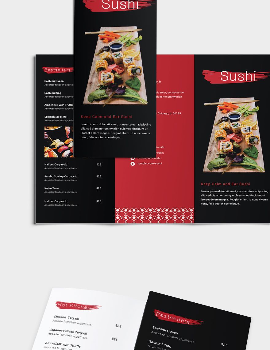 Sushi Restaurant Takeout Trifold Brochure 