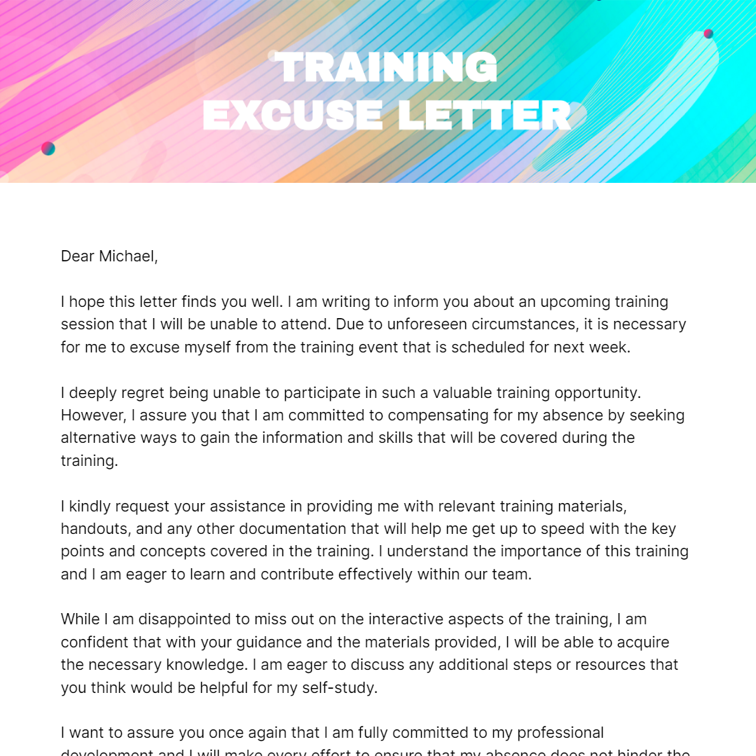Training Excuse Letter Template