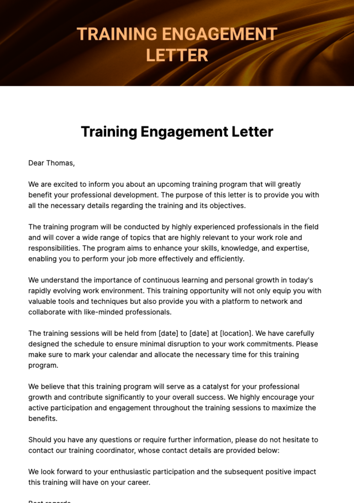 Free Training Engagement Letter Template