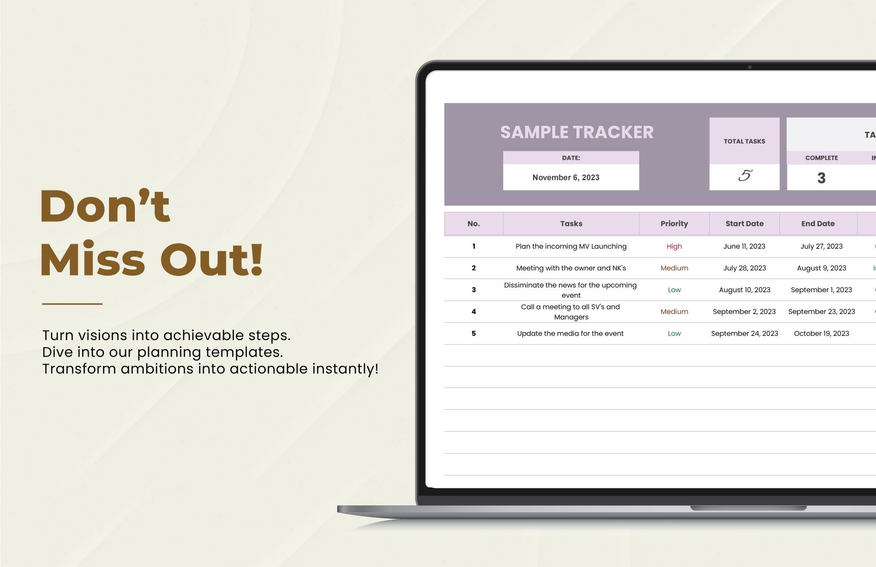 Sample Tracker Template