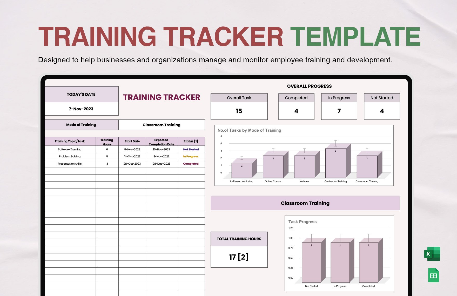Training Tracker Template in Excel, Google Sheets