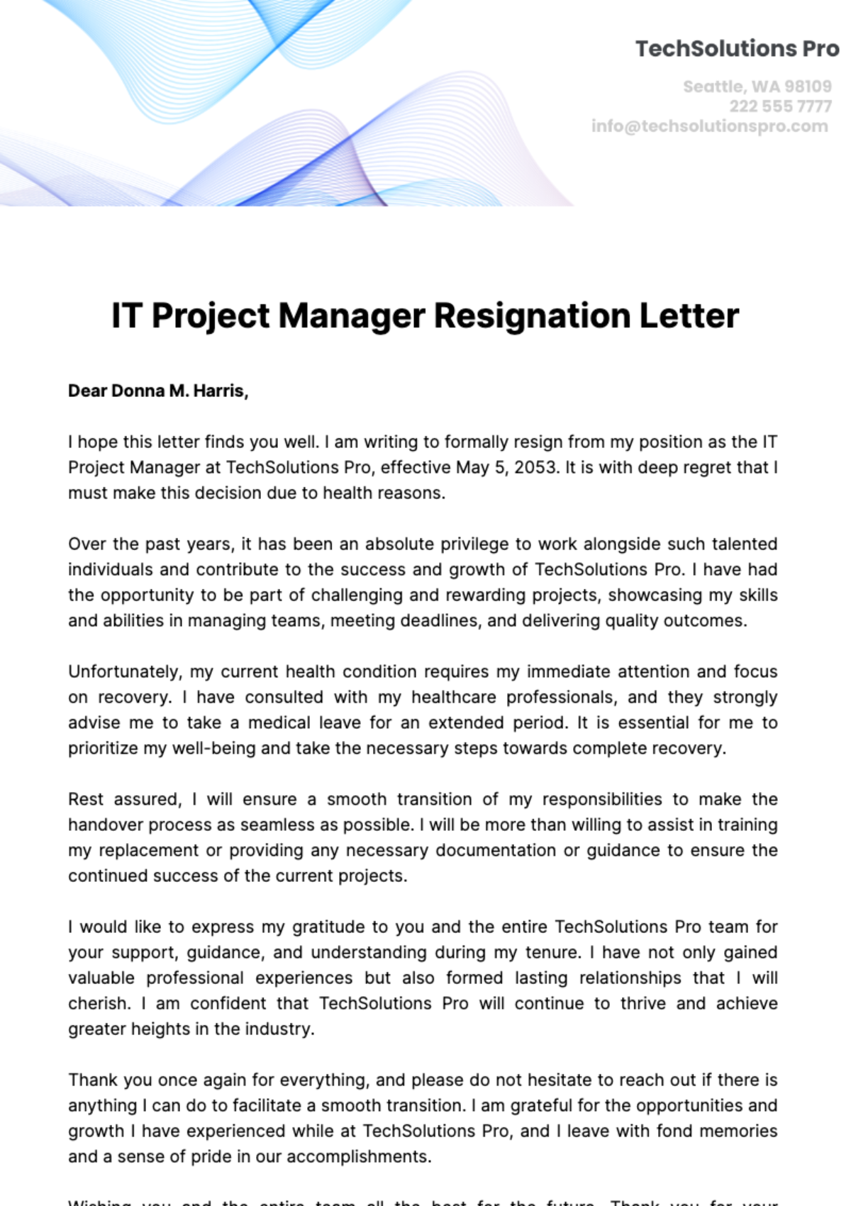 Free IT Project Manager Resignation Letter  Template