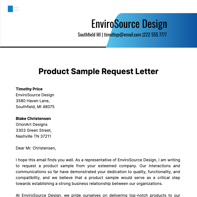 Product Sample Request Letter  Template