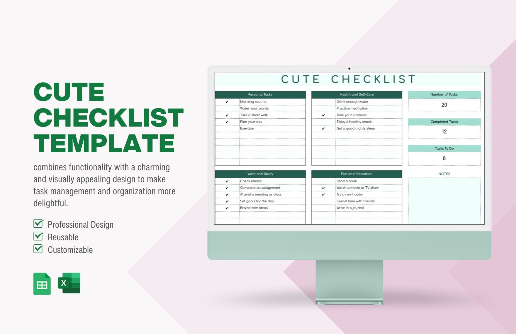 Free Cute Checklist Template in Excel, Google Sheets