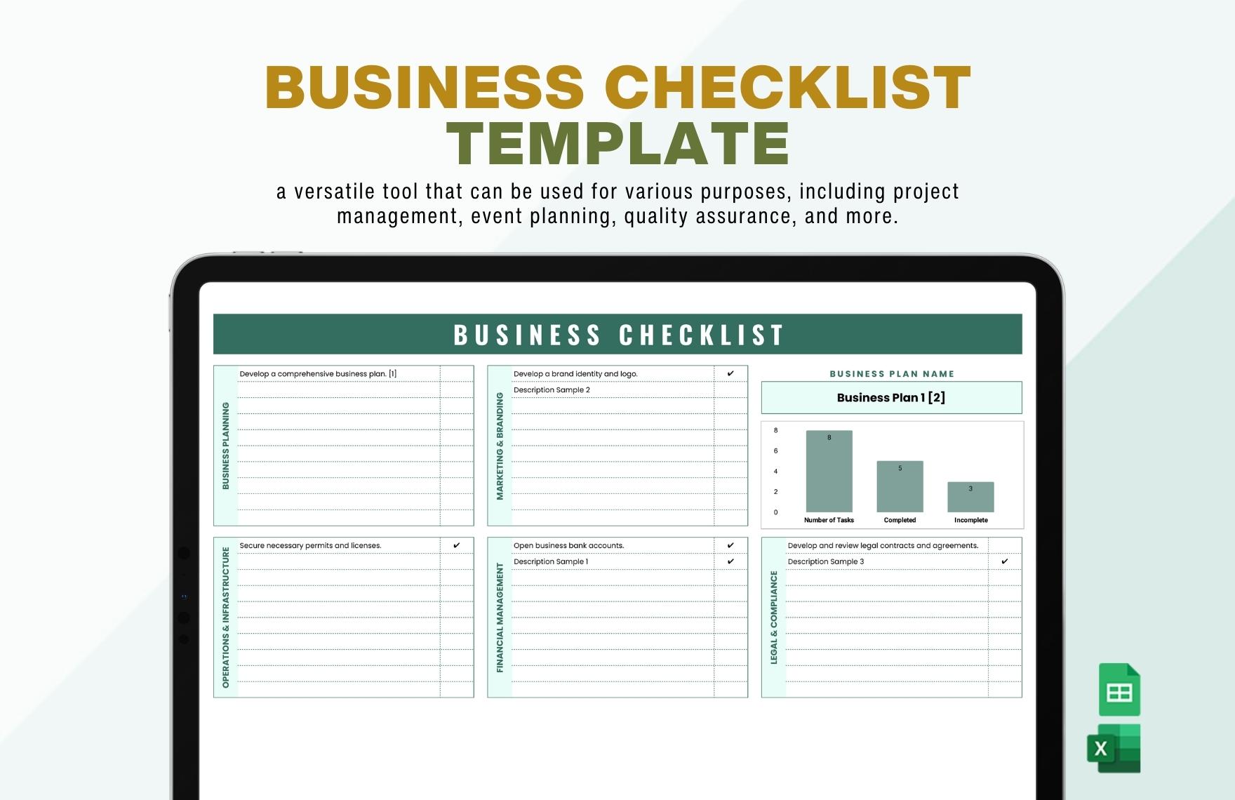 Business Checklist Template in Excel, Google Sheets