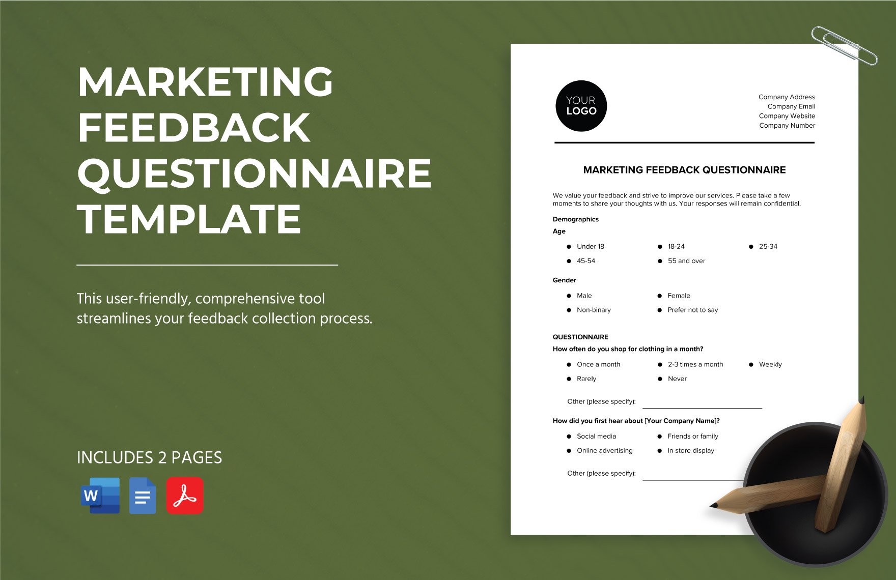 Marketing Feedback Questionnaire Template in Word, Google Docs, PDF
