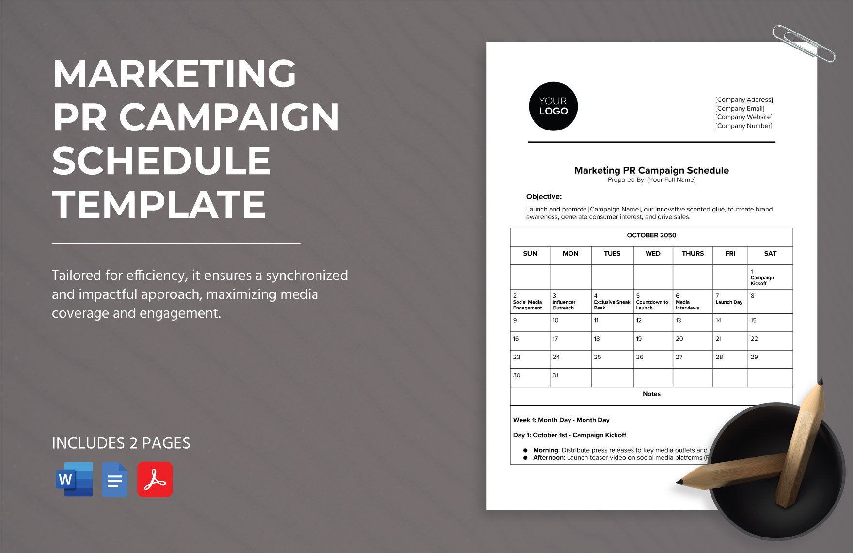 Marketing PR Campaign Schedule Template in Word, Google Docs, PDF
