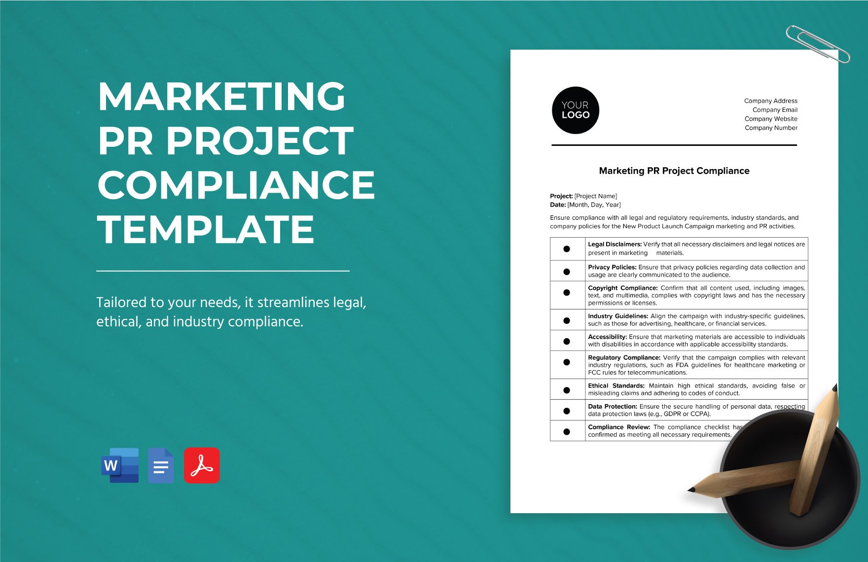 Marketing PR Project Compliance Template