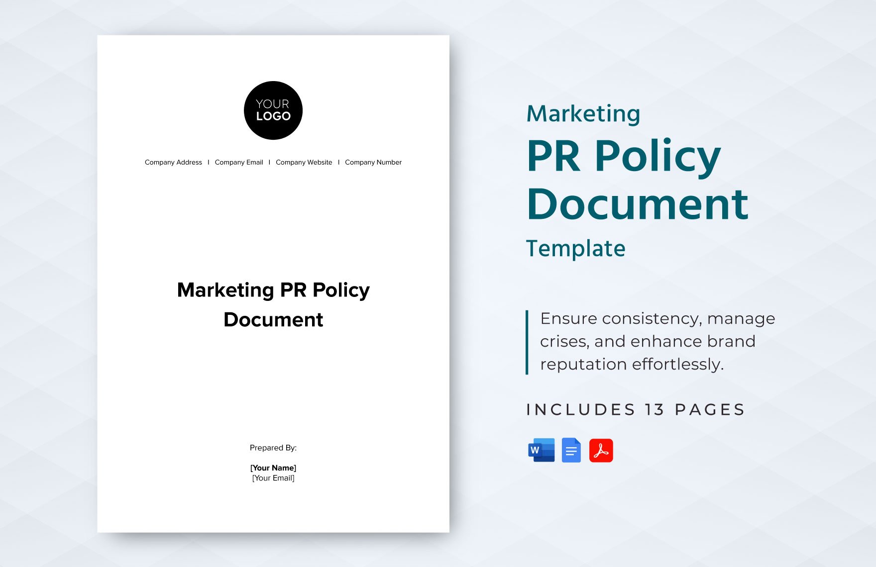 Marketing PR Policy Document Template in Word, Google Docs, PDF