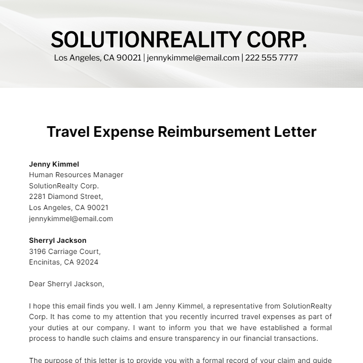 Travel Expense Reimbursement Request Letter Template Edit Online