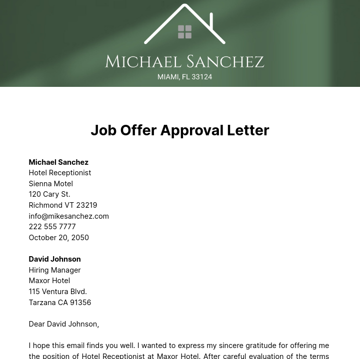Job Offer Approval Letter  Template