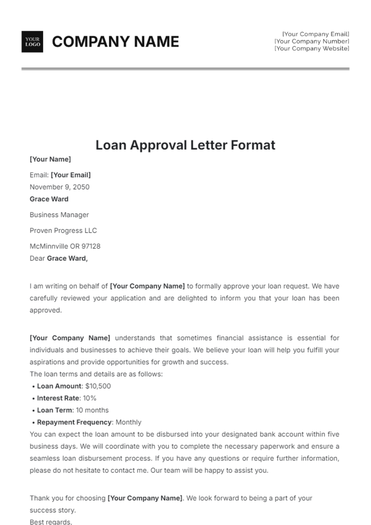 Loan Approval Letter Format Template