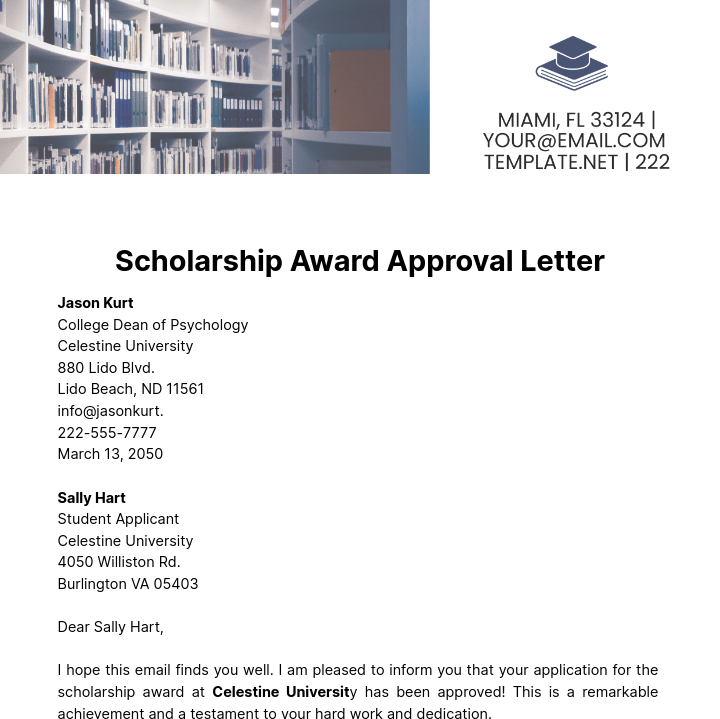 Scholarship Award Approval Letter  Template