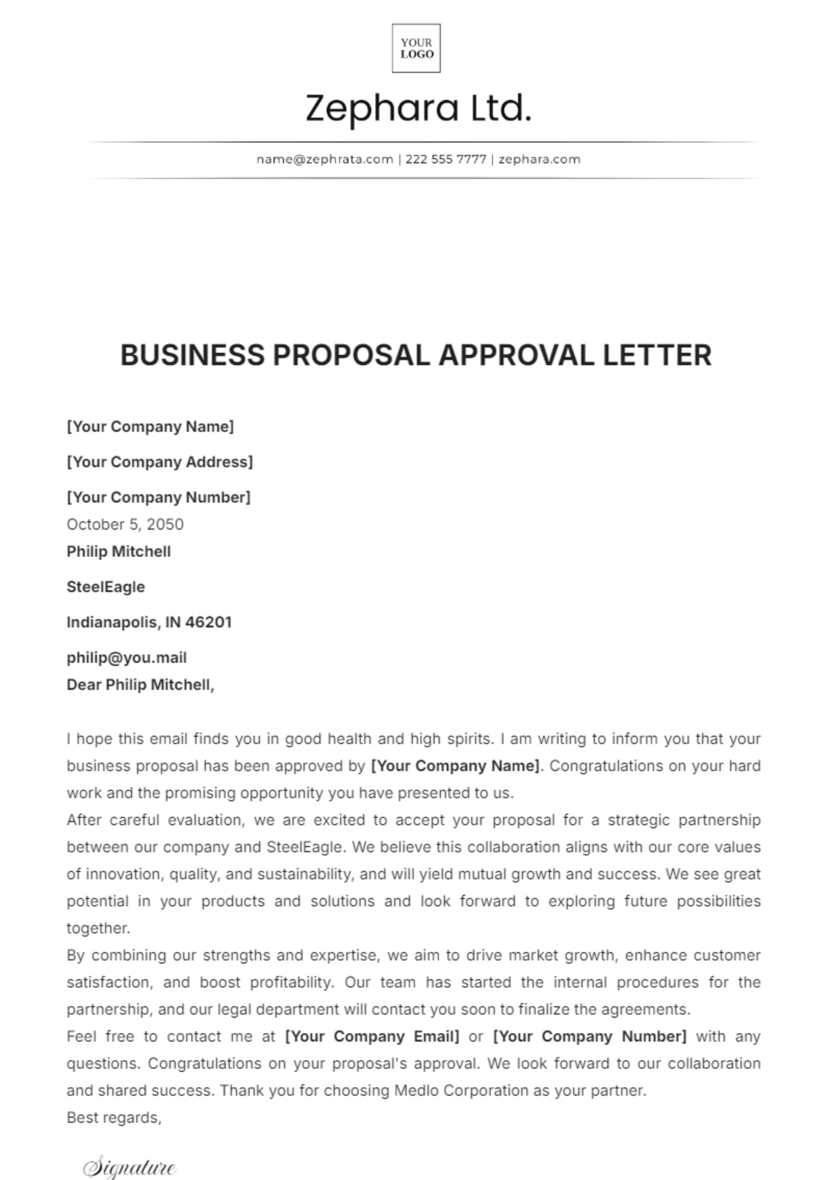 Business Proposal Approval Letter Template - Edit Online & Download