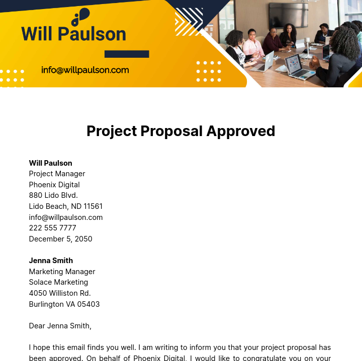 Project Proposal Approval Letter  Template