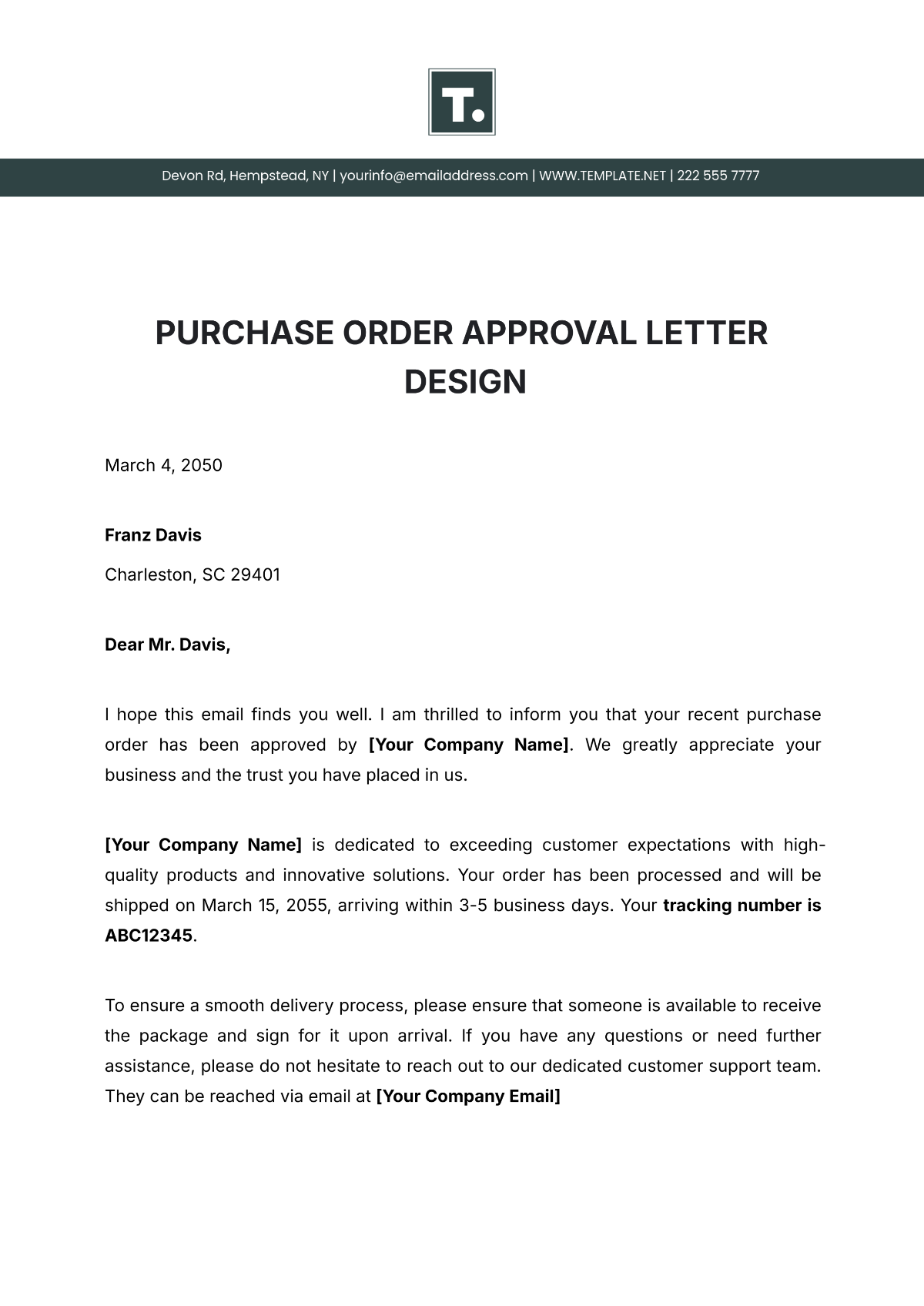 Purchase Order Approval Letter Design Template - Edit Online & Download