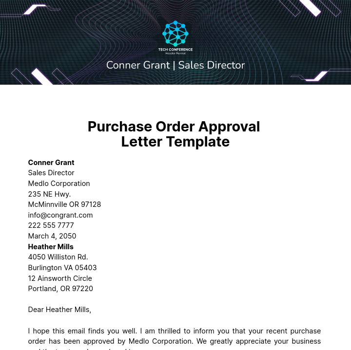 Purchase Order Approval Letter  Template