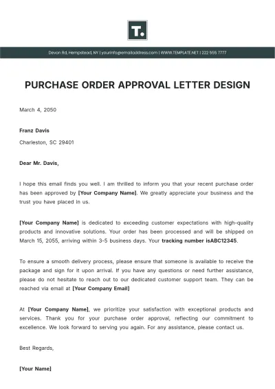 Free Purchase Order Approval Letter Design Template to Edit Online