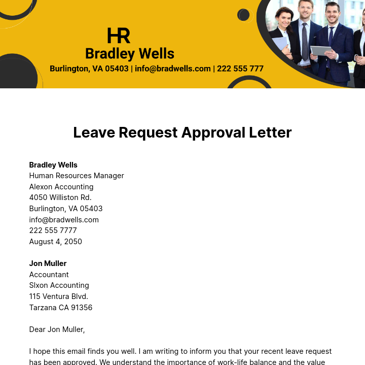 Leave Request Approval Letter  Template