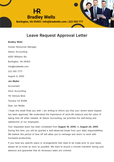 Free Leave Request Approval Letter  Template to Edit Online