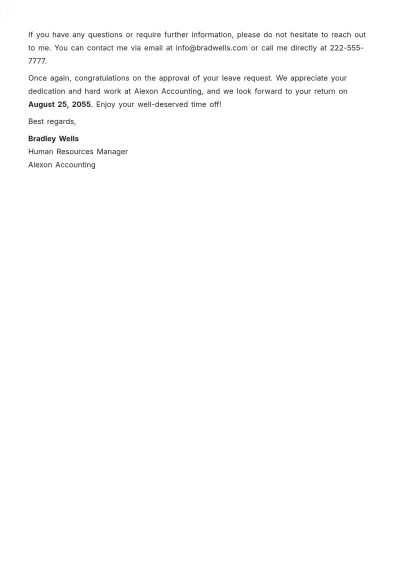 Free Leave Request Approval Letter  Template to Edit Online