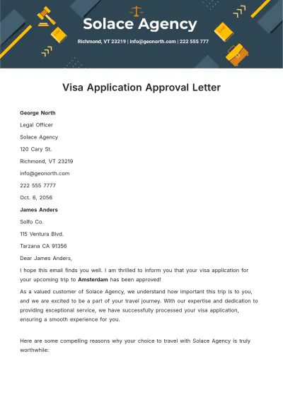 Free Visa Application Approval Letter  Template to Edit Online
