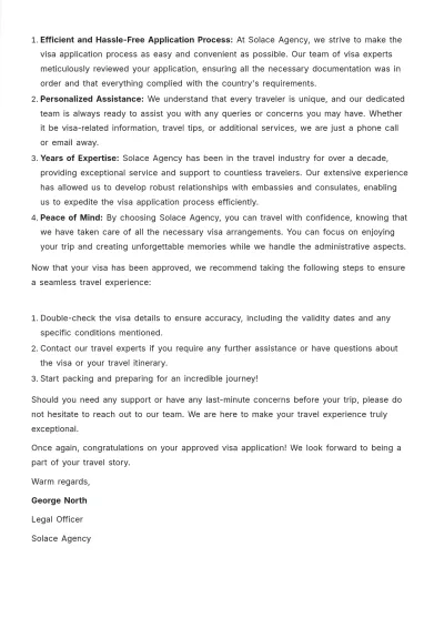 Free Visa Application Approval Letter  Template to Edit Online