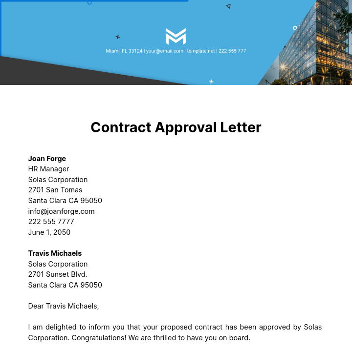 Contract Approval Letter  Template