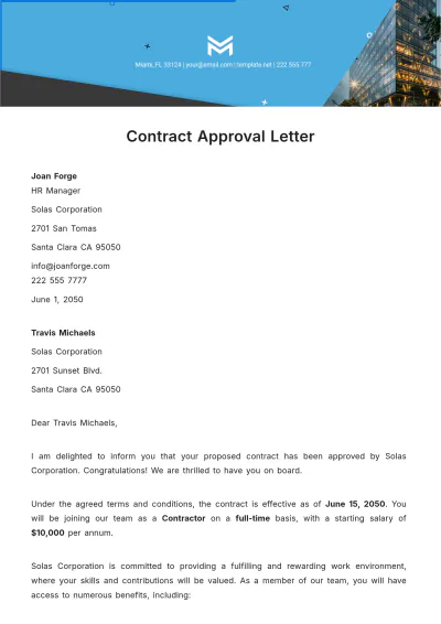 Free Contract Approval Letter  Template to Edit Online