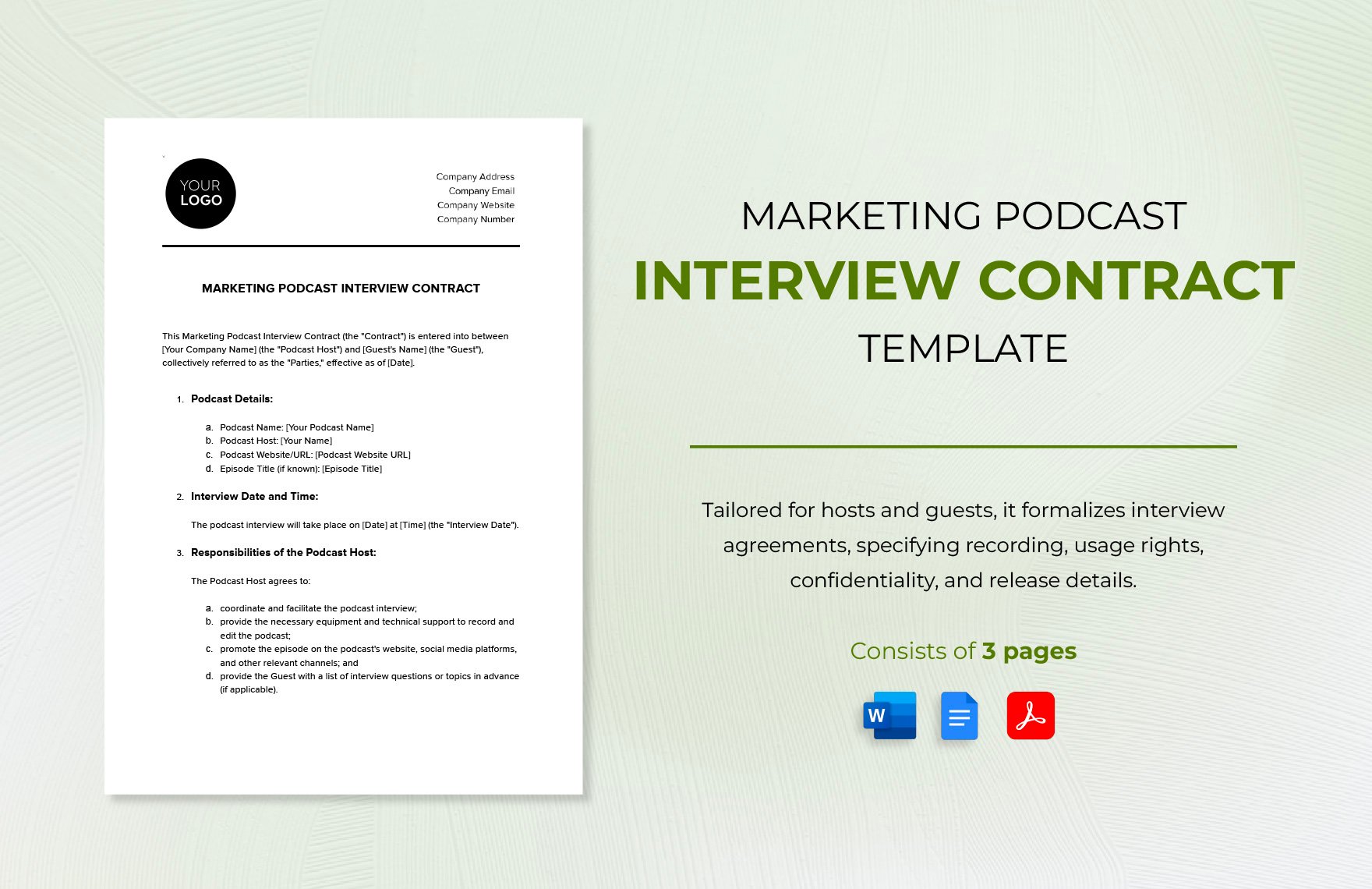 Marketing Podcast Interview Contract Template in Word, Google Docs, PDF