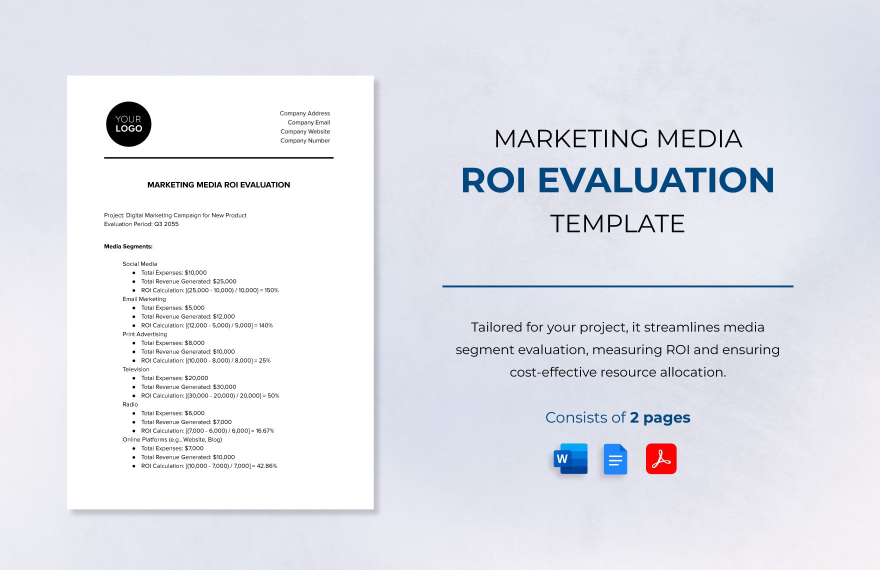 Marketing Media ROI Evaluation Template in Word, Google Docs, PDF