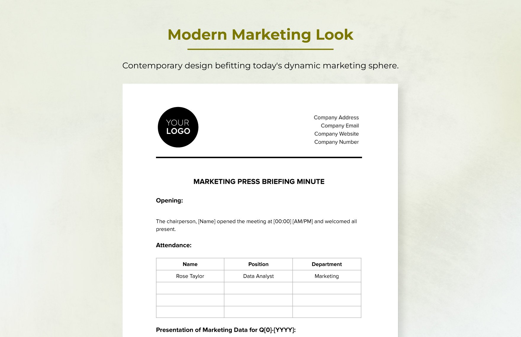 Marketing Press Briefing Minute Template