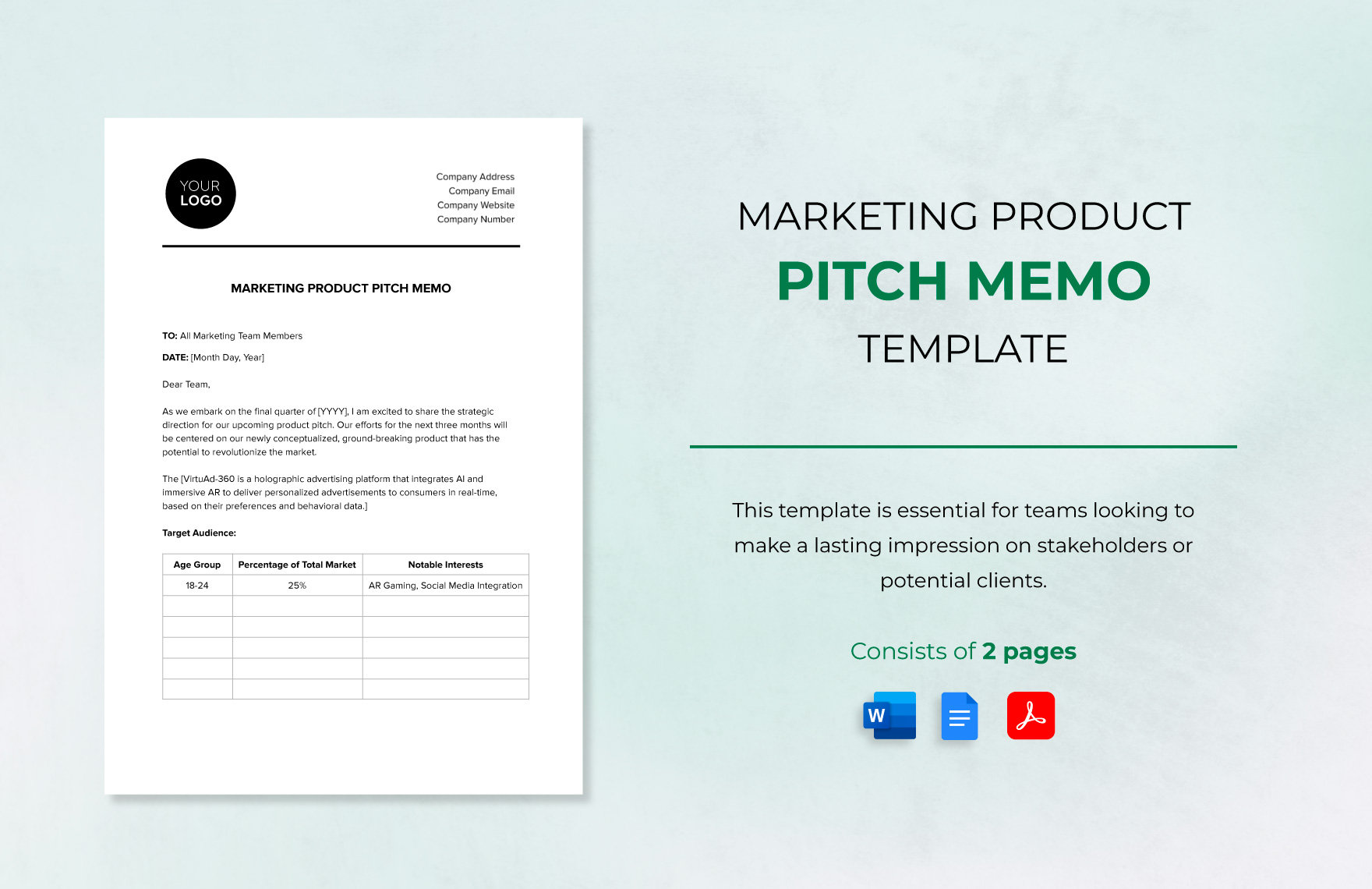 Marketing Product Pitch Memo Template in Word, Google Docs, PDF