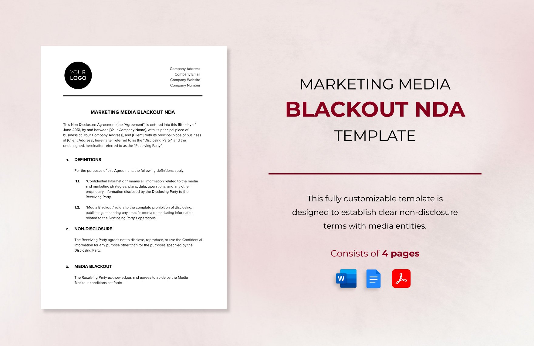 Marketing Media Blackout NDA Template in Word, Google Docs, PDF
