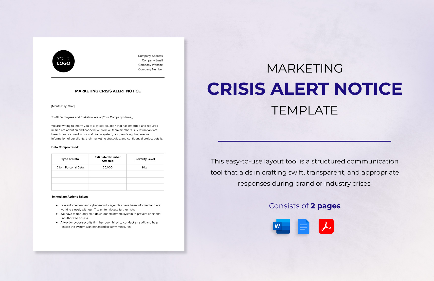 Marketing Crisis Alert Notice Template in Word, Google Docs, PDF