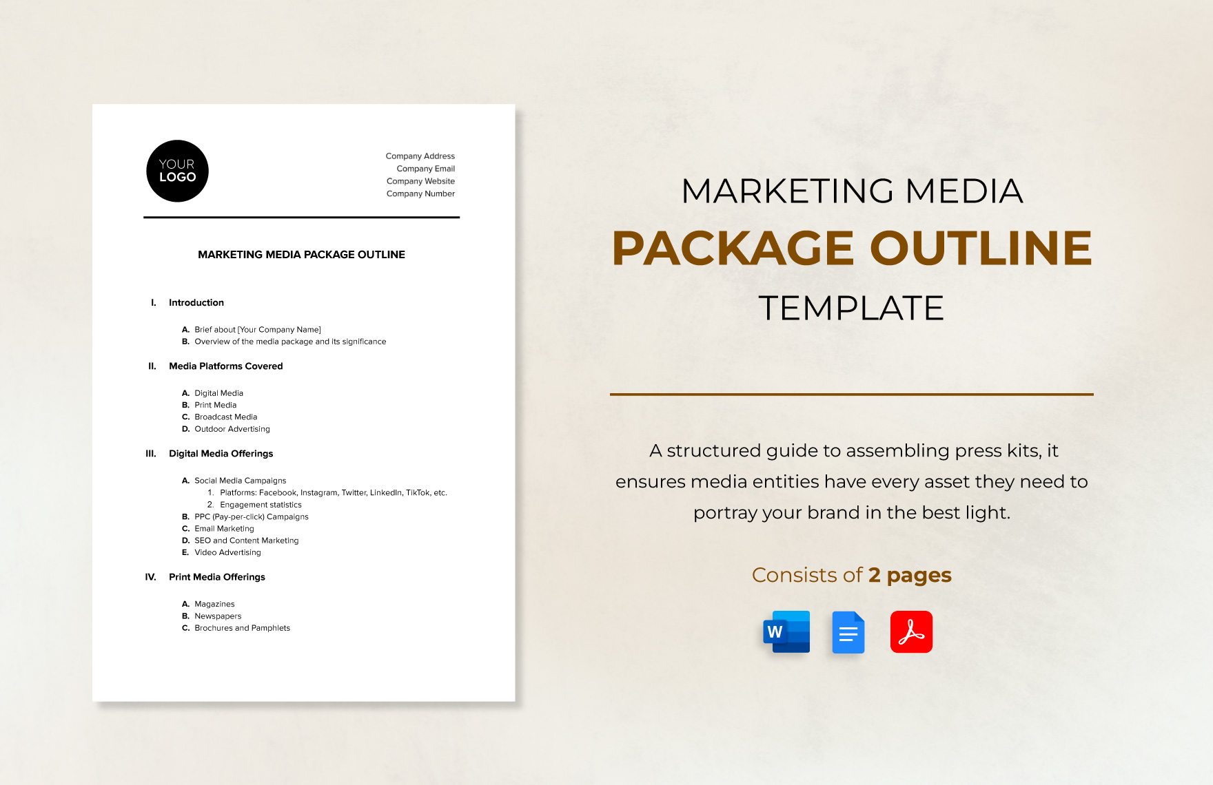 Marketing Media Package Outline Template in Word, Google Docs, PDF